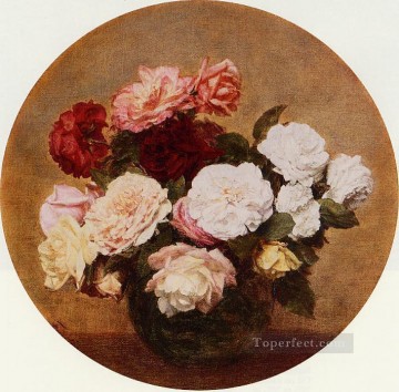  roses Oil Painting - A Large Bouquet of Roses flower painter Henri Fantin Latour